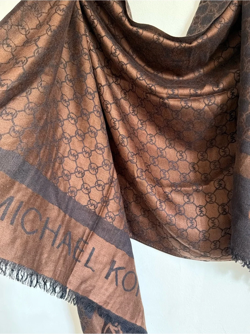 Michael Kors Brown Monogram Jacquard Wrap Scarf
